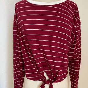 Maroon front tie CTO long sleeve with stripes